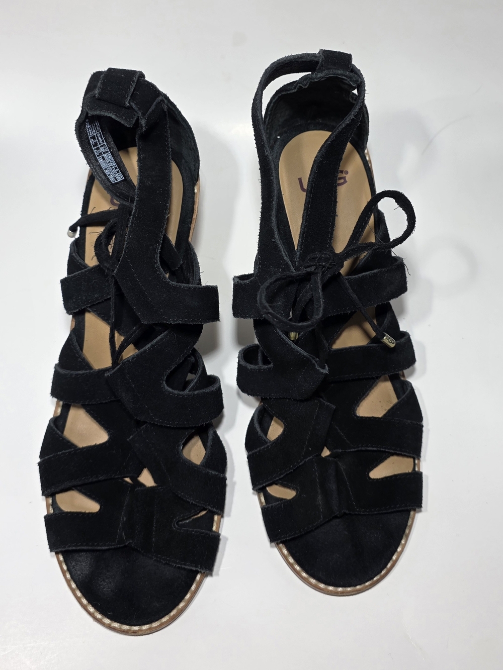 UGG Women's Black Suede Lace Up Gladiator Block Heel Sandals Size US 9.5 UK 8 - Picture 8 of 8